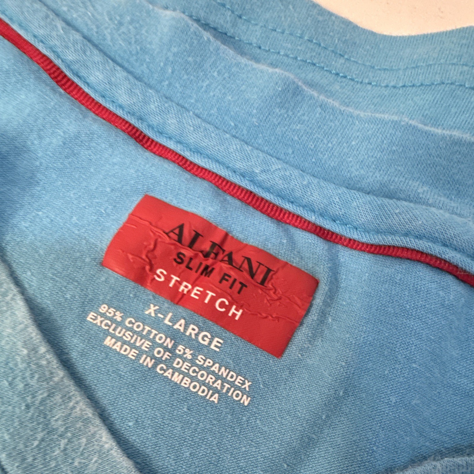 Alfani Men’s Blue Solid Cotton/Spandex Knit Stretch Slim Fit V-Neck Tee XL gallery