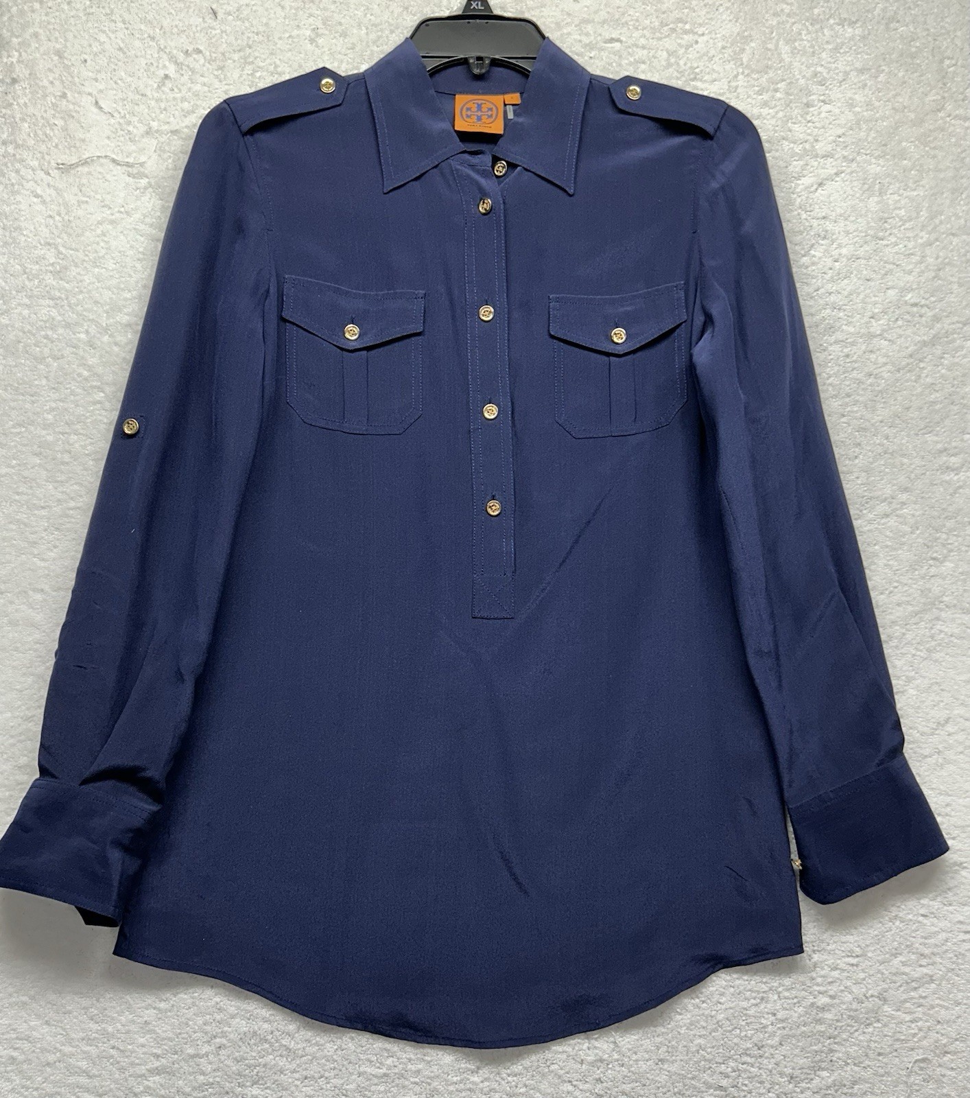 Tory Burch Womens Size 2 Blue Silk Long Sleeve Brigitte Tunic Top (U8)