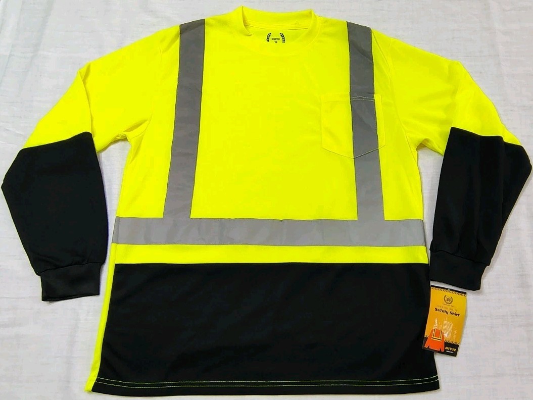 North 15 High Vis LS Safety Work T-Shirt Pocket ASNI Class 2 Yellow Black Sz L gallery