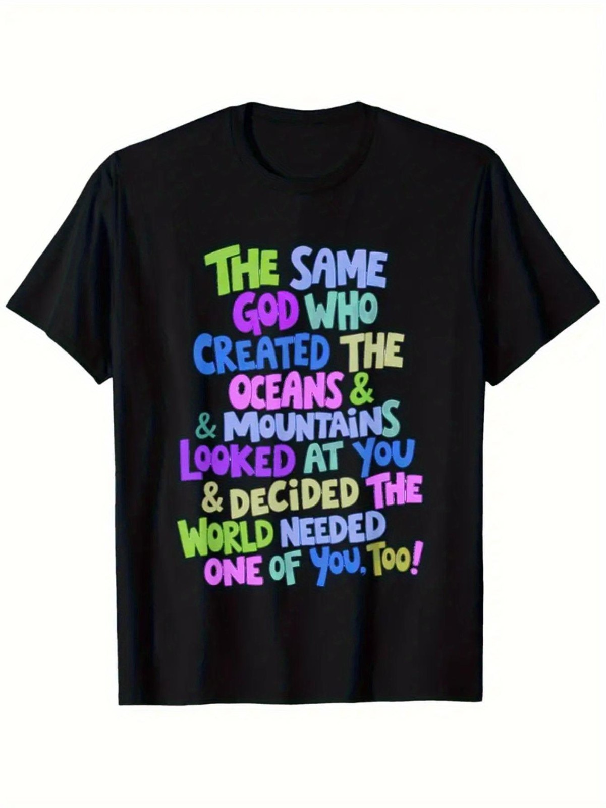 180g Cotton Unisex Religious Tee – 0XL-6XL Ocean Mountain Quote, Breathable Bl