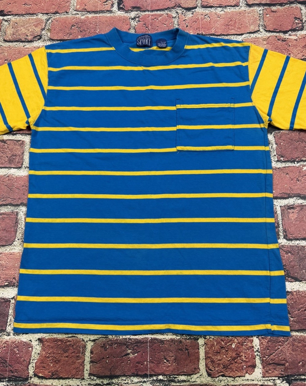 Vintage Striped Blank T Shirt Single Stitch St. John's Bay Sport Pocket Tee L gallery