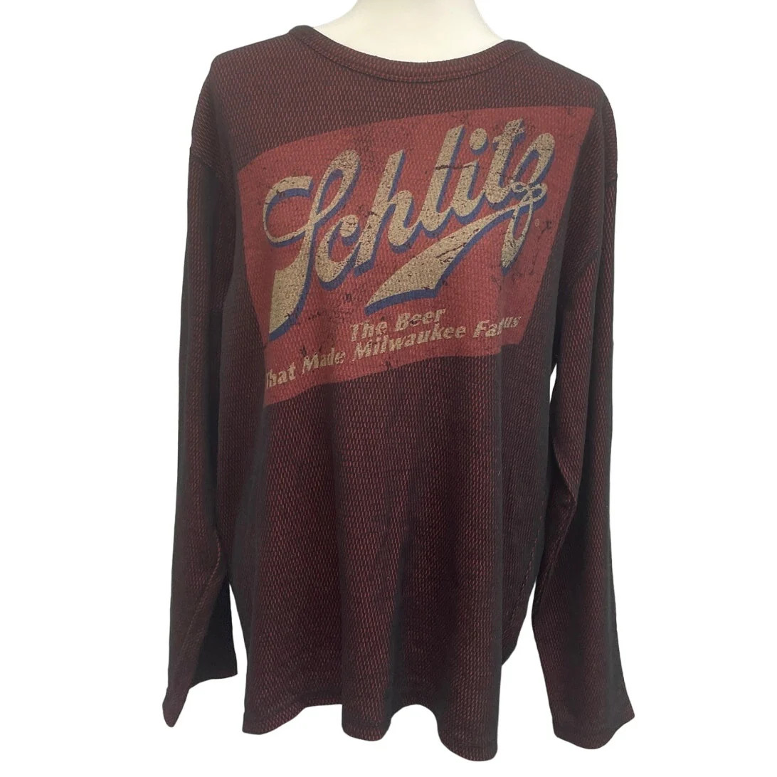 Schlitz Mens XL PolyCotton Schlitz Beer Long Sleeve Crew Neck Tee Shirt gallery