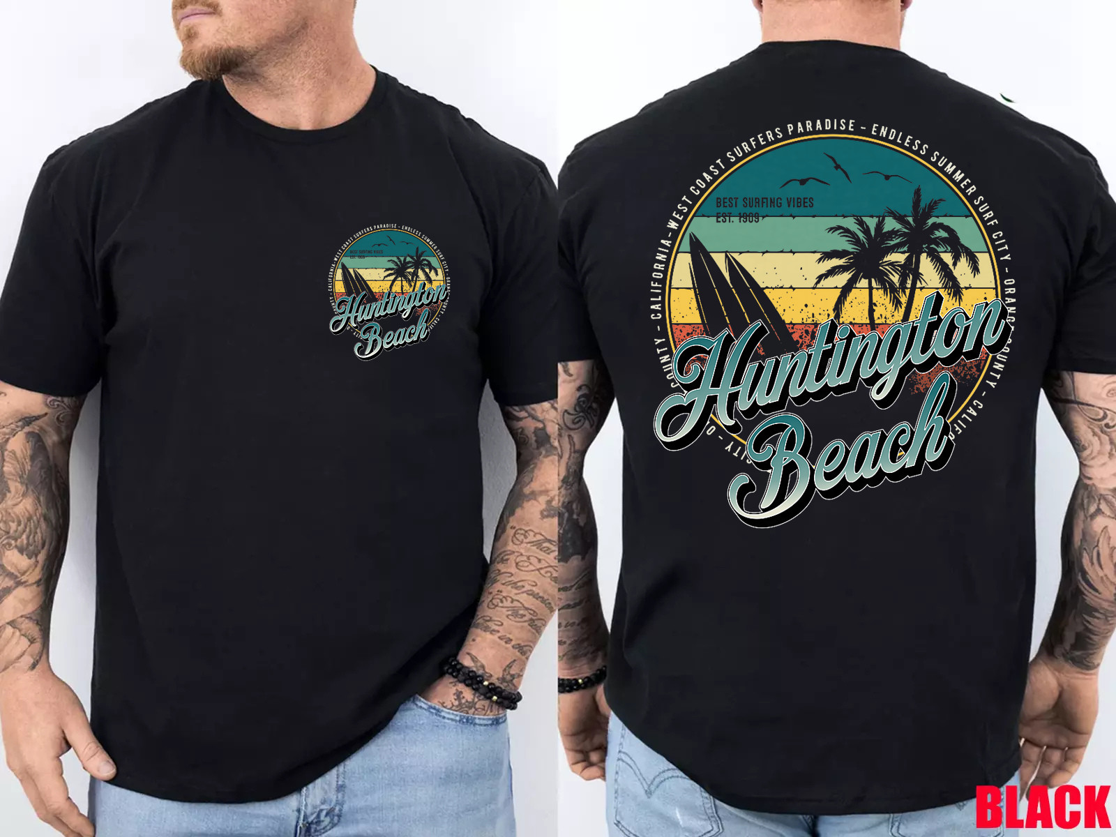 2 Sided Huntington Beach Surf City California Vintage Badge T-Shirt gallery