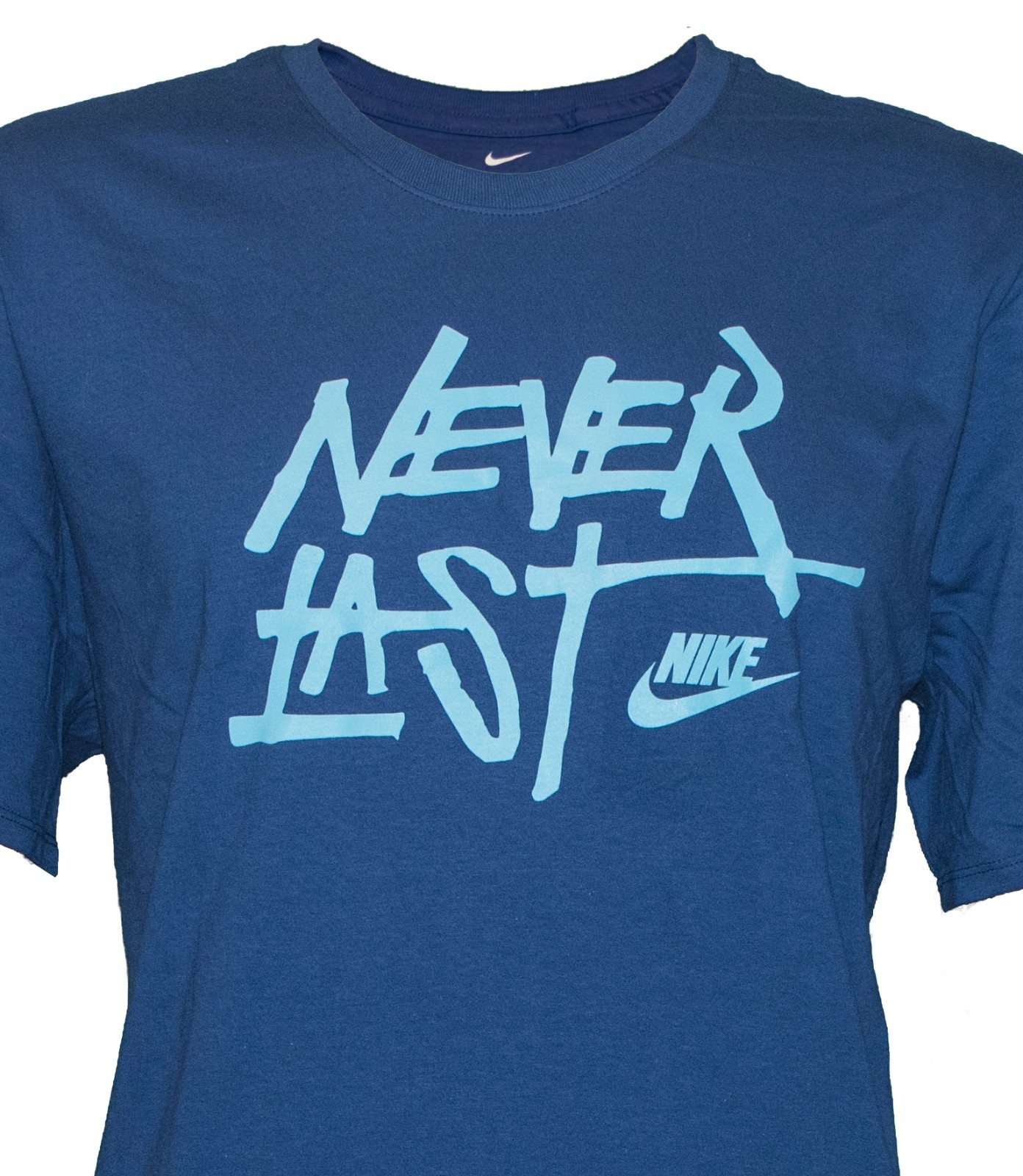 Nike Men's Never Last Swoosh Athletic Gym Sportswear Performance Blue T-Shirt gallery