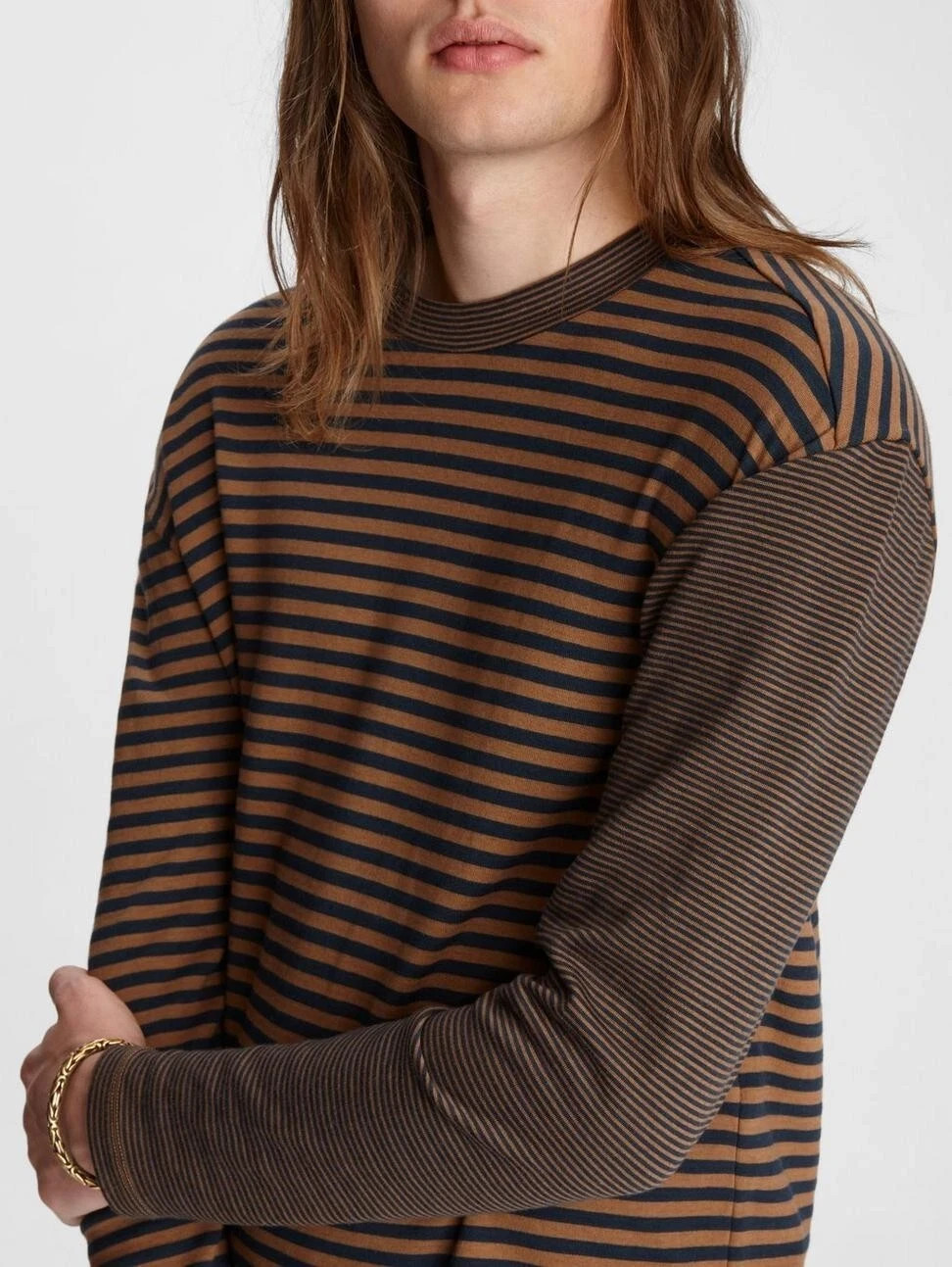 John Varvatos Collection T Shirt Men Medium Desert Sand Striped Crew NWT $225 gallery