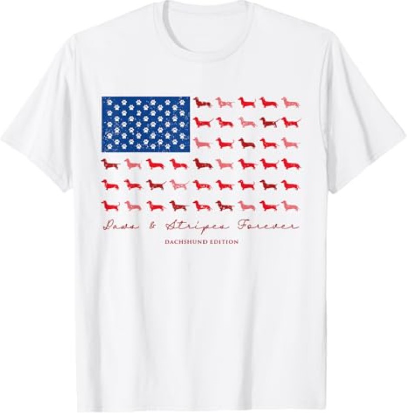 Paws and Stripes Forever Dachshund American Flag 4th of July T-Shirt gallery