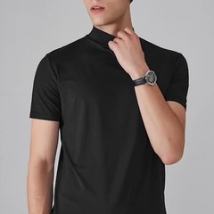 Solid Short Sleeve T Shirt for Men Half High Collar For Slim Fit Regular Top