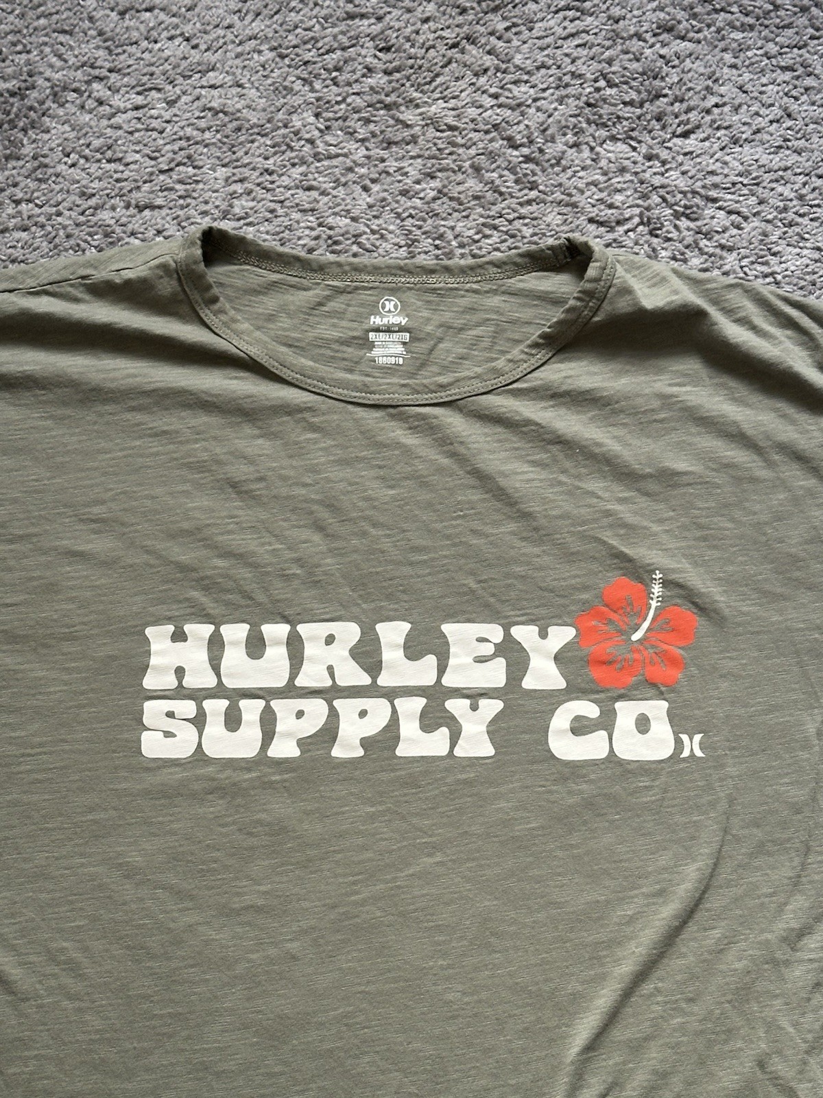 Hurley Mens Green Graphic Logo Tee Crew Neck Short Sleeve 2XL gallery