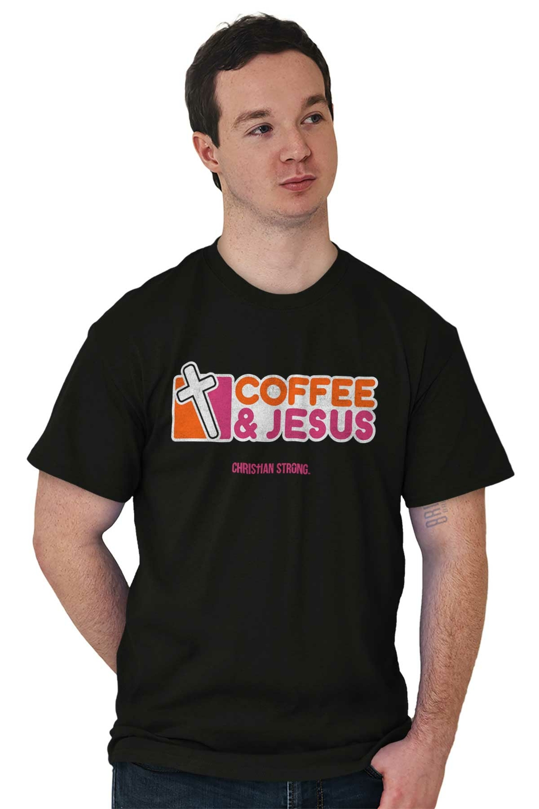 Coffee And Jesus Christ Religious Christian Adult Short Sleeve Crewneck Tee gallery