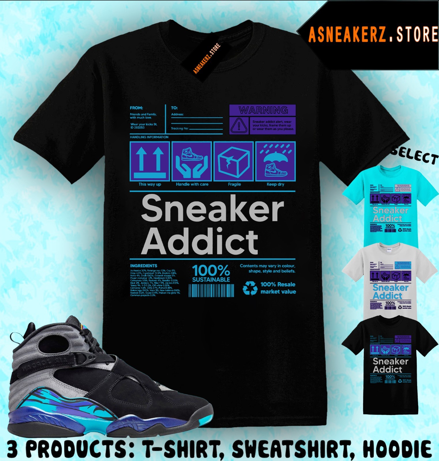 Shirt To Match AJ 8 Aqua 2025 Sneaker Matching Tee Sneakerhead Addict T-Shirt gallery