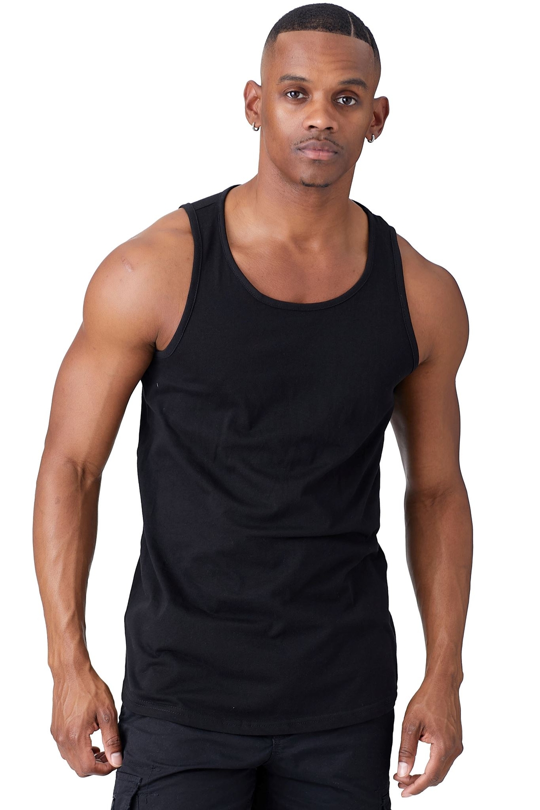 JC DISTRO Mens Basic Tank Top Jersey Casual Shirts Elong Scallop-Tail gallery
