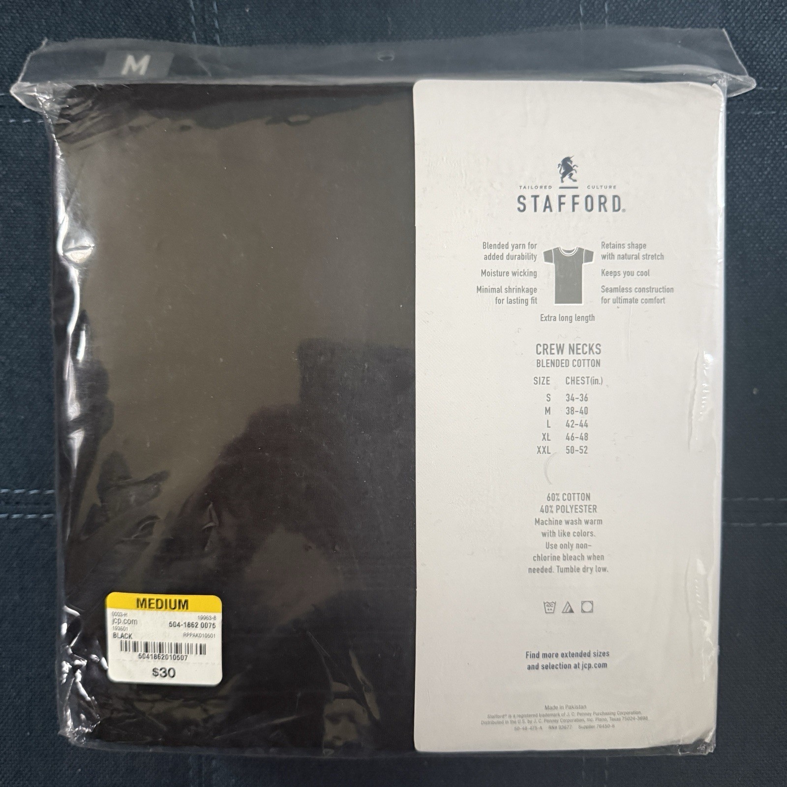 Stafford Dry+Cool Crew Neck TShirt T-Shirt Undershirt – 4 Pack, Black, MEDIUM