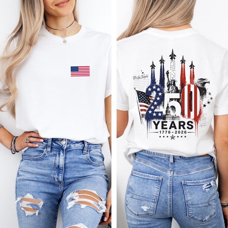 America 250 Shirt, 1776 to 2026 Fighter Jet Tee, Front and Back Print Patriotic gallery