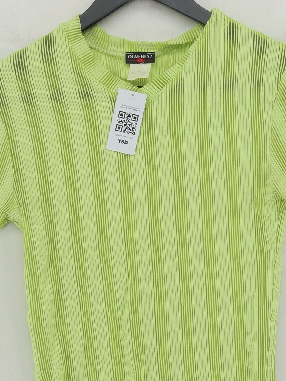 Olaf Benz Men's T-Shirt S Green Striped Polyamide with Elastane Basic gallery