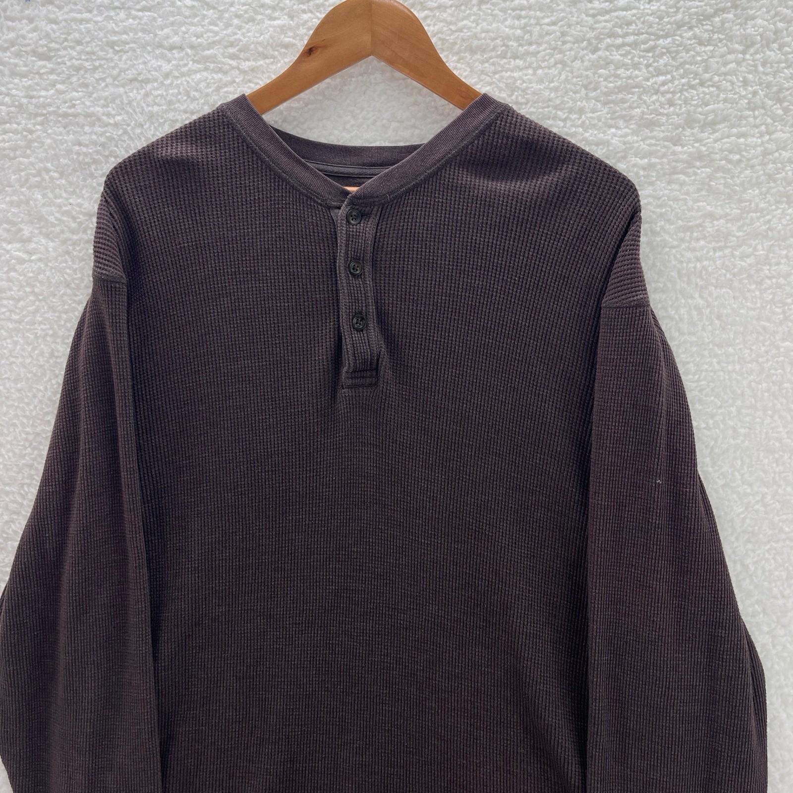 ST Johns Bay Shirt Mens XL Tall Brown Thermal Henley Waffle Knit Y2K Grunge gallery