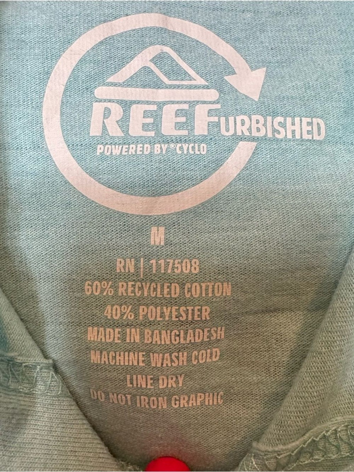 Reef Light Aqua Hoodie Tee with Lime Logo Tab Recycled Cotton Poly Blend size M gallery