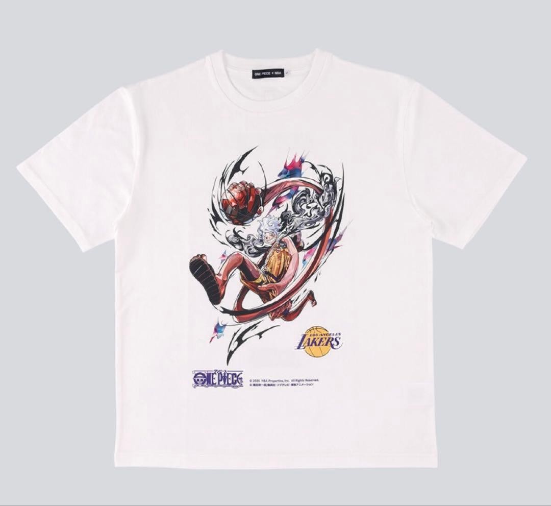 ONE PIECE × NBA T-Shirt Luffy x Los Angeles Lakers Anime Official White Size L gallery