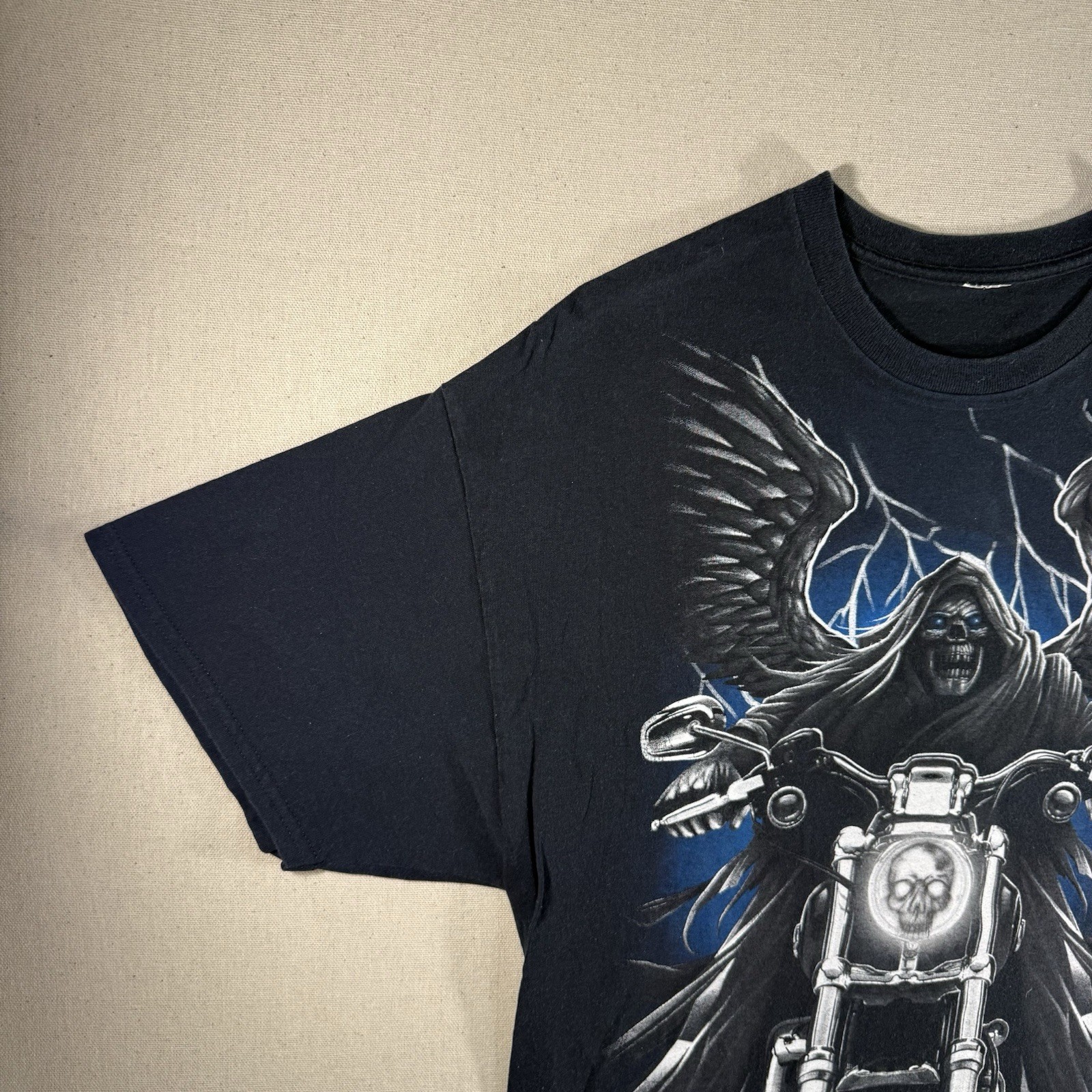 Vintage Grim Reaper Motorcycle Biker Skull L T Shirt Skeleton Goth Grunge 90s gallery