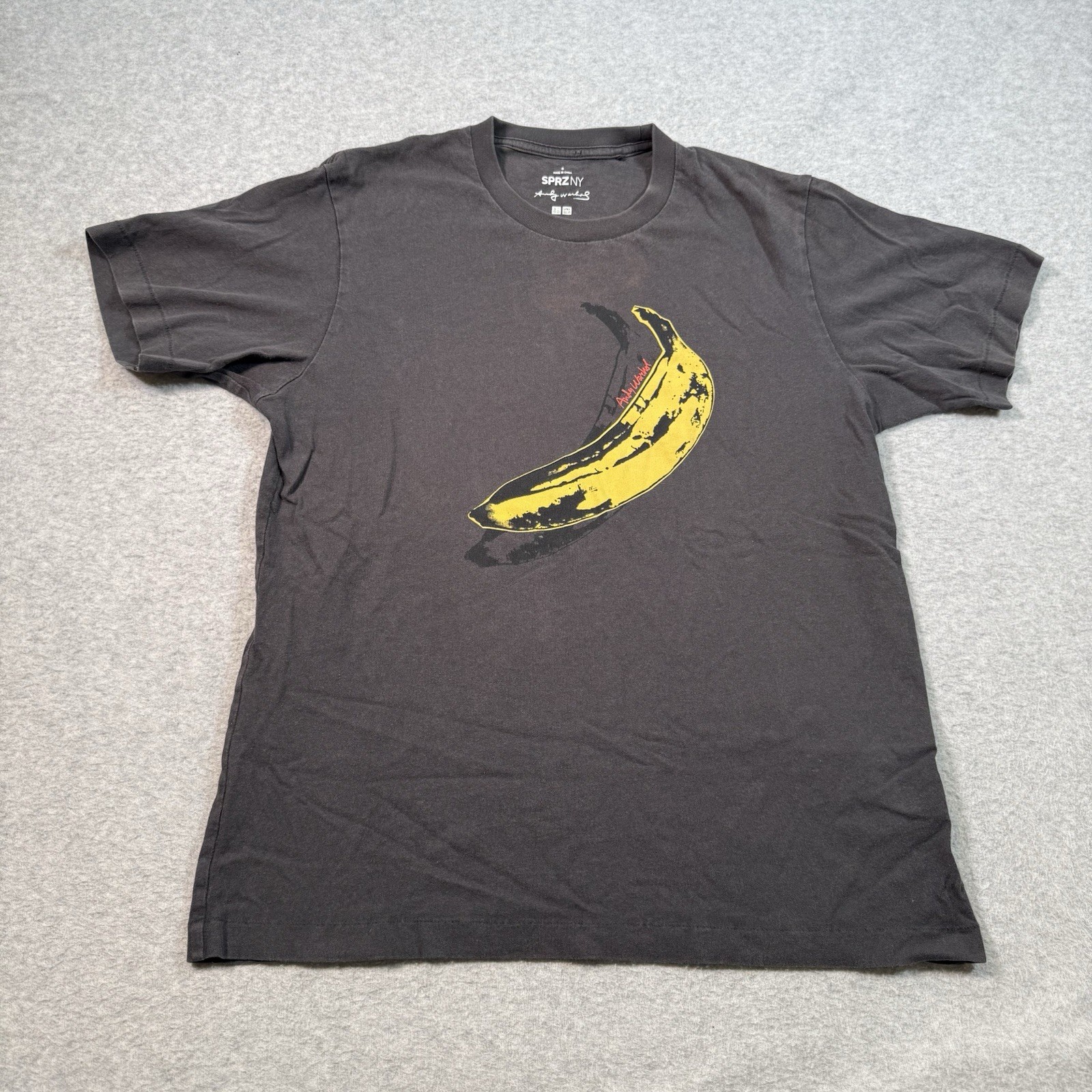 VTG UNIQLO SPRZ NY Andy Warhol Banana T-Shirt Mens Sz Small Black Single Stitch