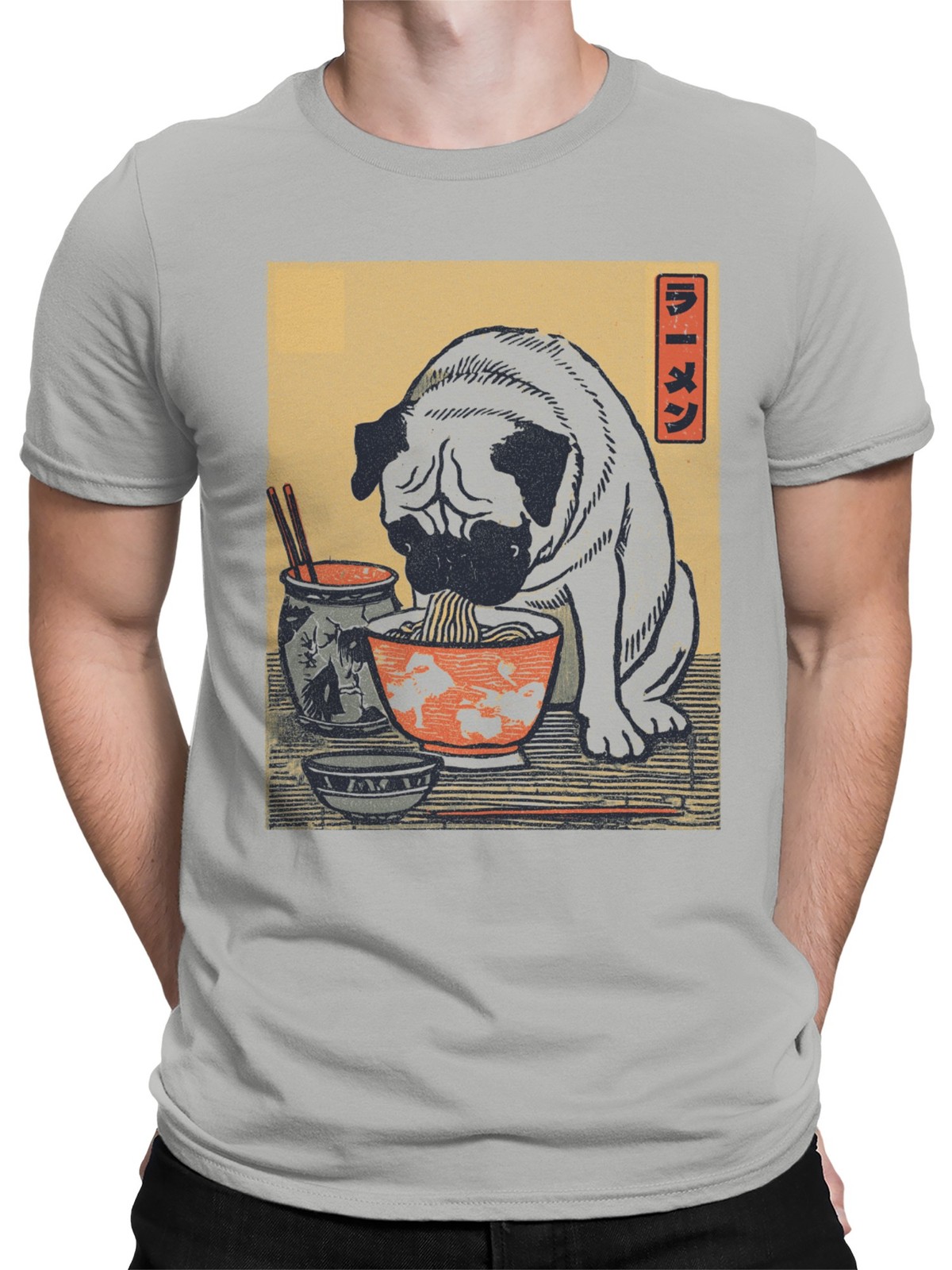 Pug Enjoying Ramen Art Print Men's T-shirt gallery