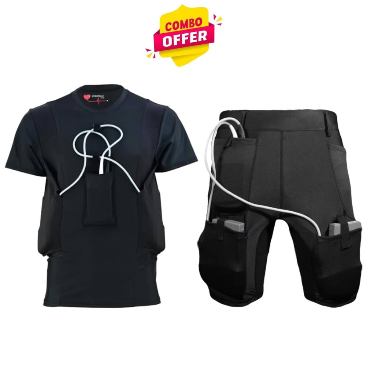 LVAD Men Tank Top Shirt for HeartMate Black & White LVAD Shirt with LVAD Shorts