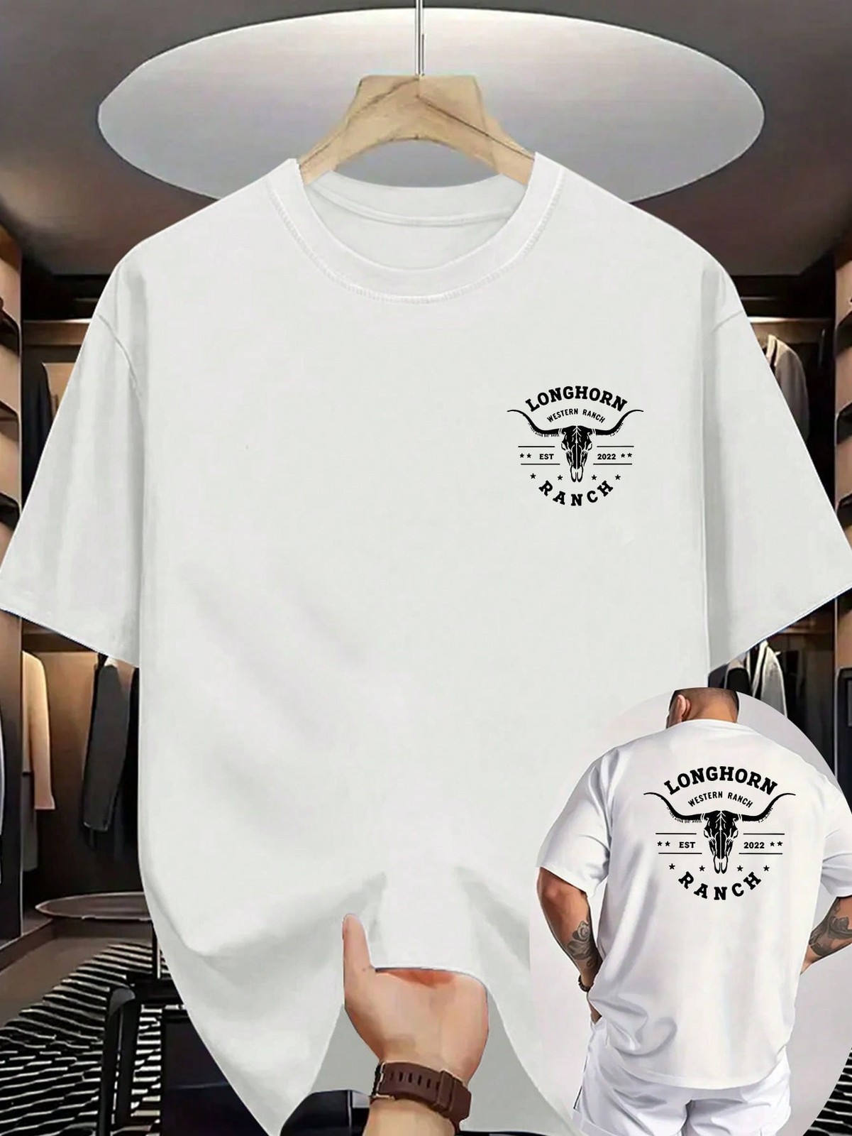 Men's Western Cowboy Graphic T-Shirt,Bull Skull Print With Texas Ranch Design gallery