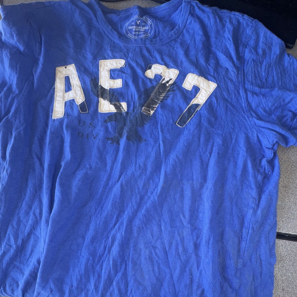 American Eagle Outfitters AE77 Men’s Blue Graphic Logo Crew Neck Tee, XL