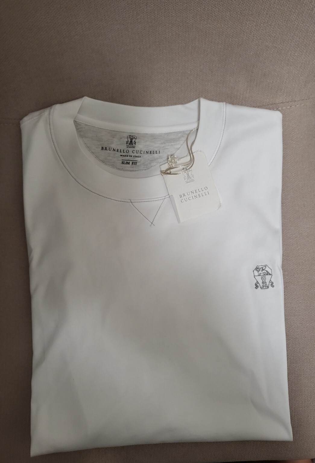 530$ Brunello Cucinelli Mens White Cotton Jersey T-Shirt with Logo Sz:US S/48EU gallery