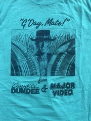Vintage Size L Crocodile Dundee Promo Tee Teal G’Day Mate 80s Single Stitch