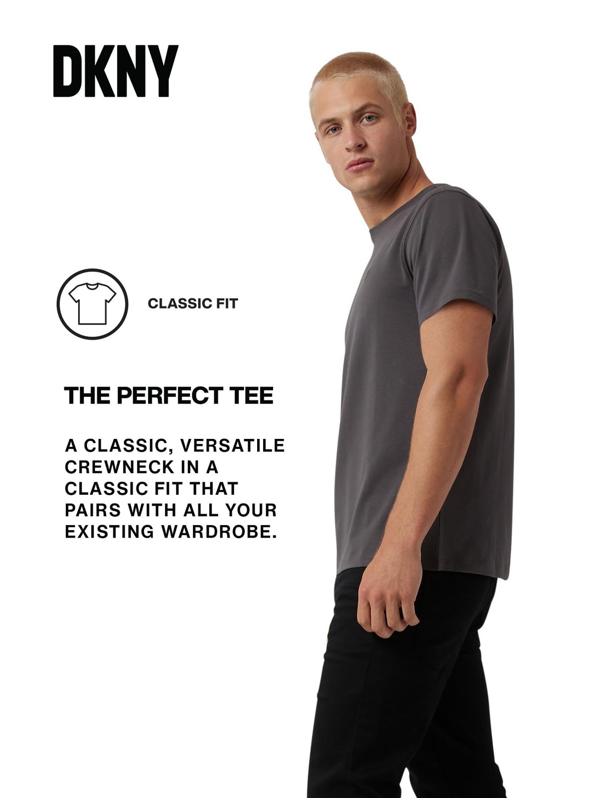 DKNY Soft Cotton T-Shirt for Men - Plain Casual & Dress Crew Neck Tee, gallery