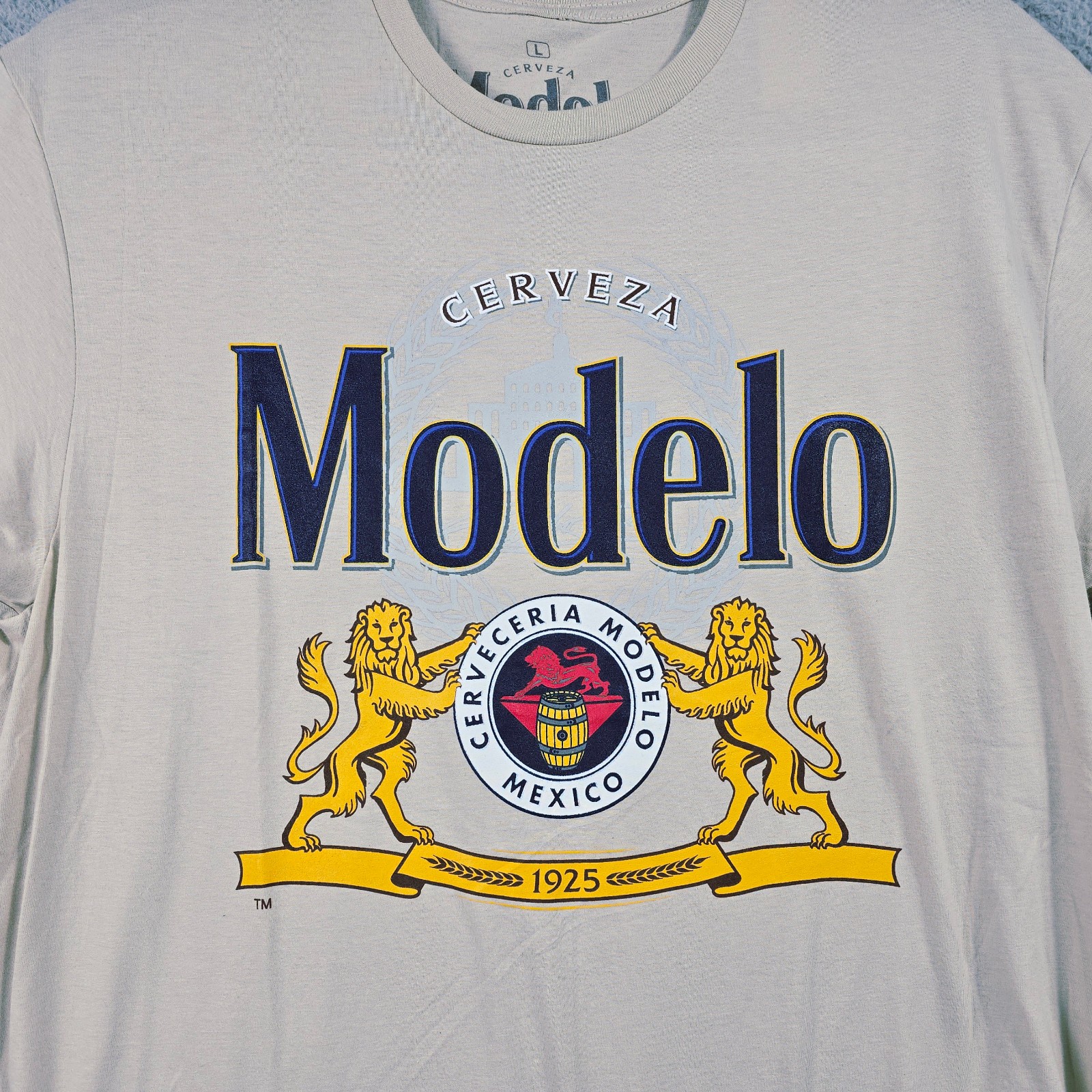 MODELO SHIRT MENS Large Beige Beer Casual Cervesa Logo Lager NWT gallery
