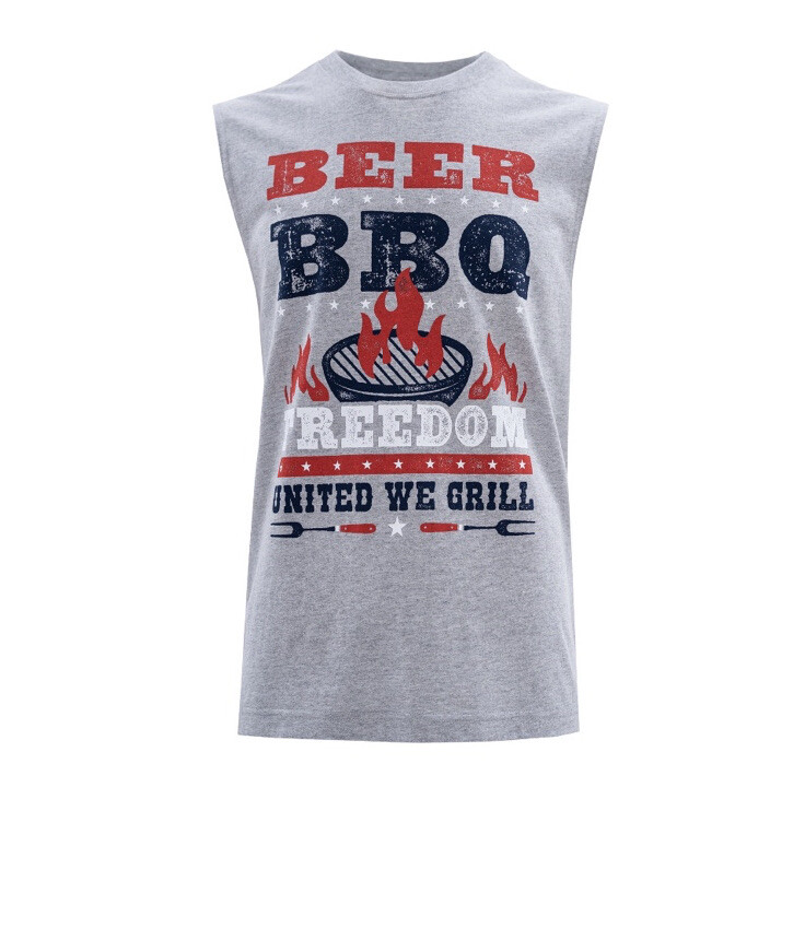 Way To Celebrate Men’s Gray Americana Graphic Beer BBQ United Muscle Tank Top