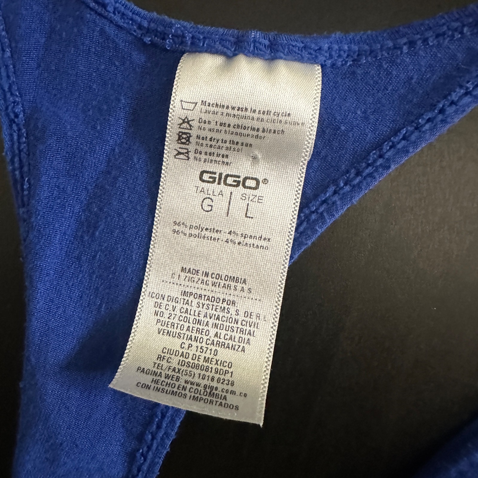 GIGO Stringer Tank Top Large Gently worn 96% polyester/4% spandex 20" armpits gallery