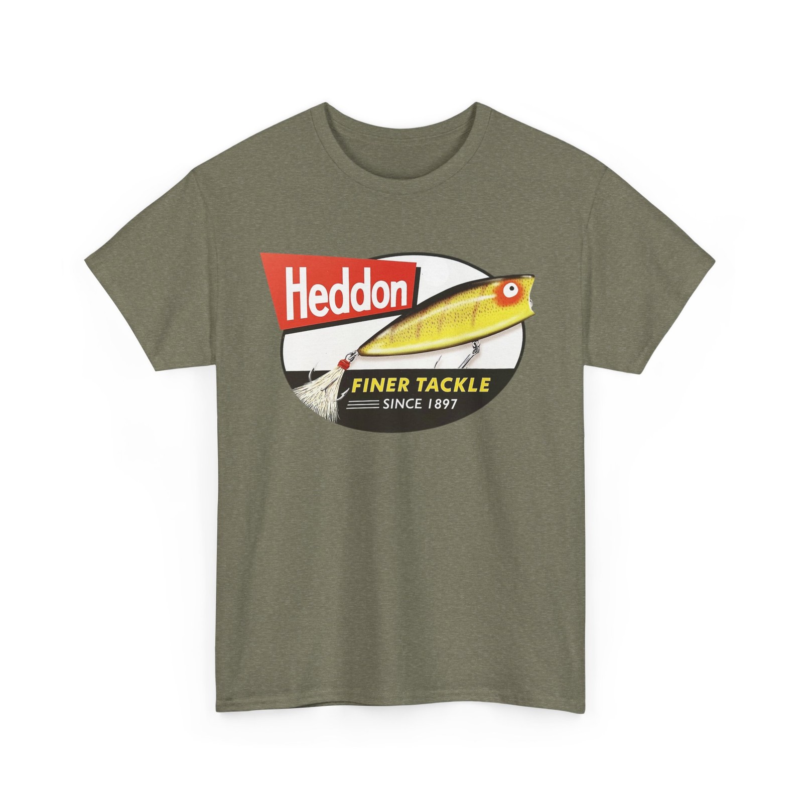 Vtg Heddon Fishing Lure Logo T-Shirt Finer Tackle Since 1897 Retro Graphic Tee