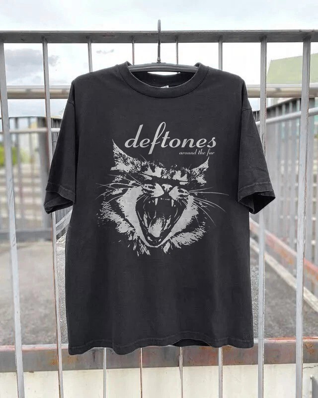 Deftones Around The Fur Cat Graphic Tee, Black Cotton T-shirt, Size S-5XL