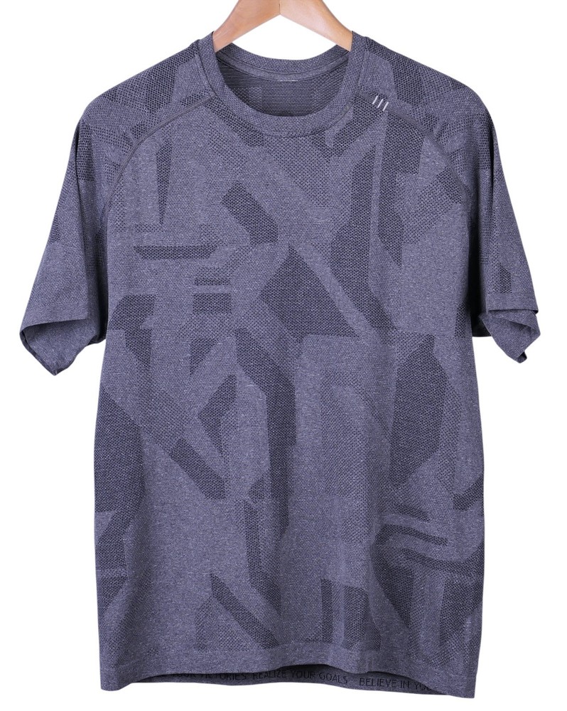 Lululemon Metal Vent Tech Mens Geometric Gray Seamless Breathable T-Shirt Size S