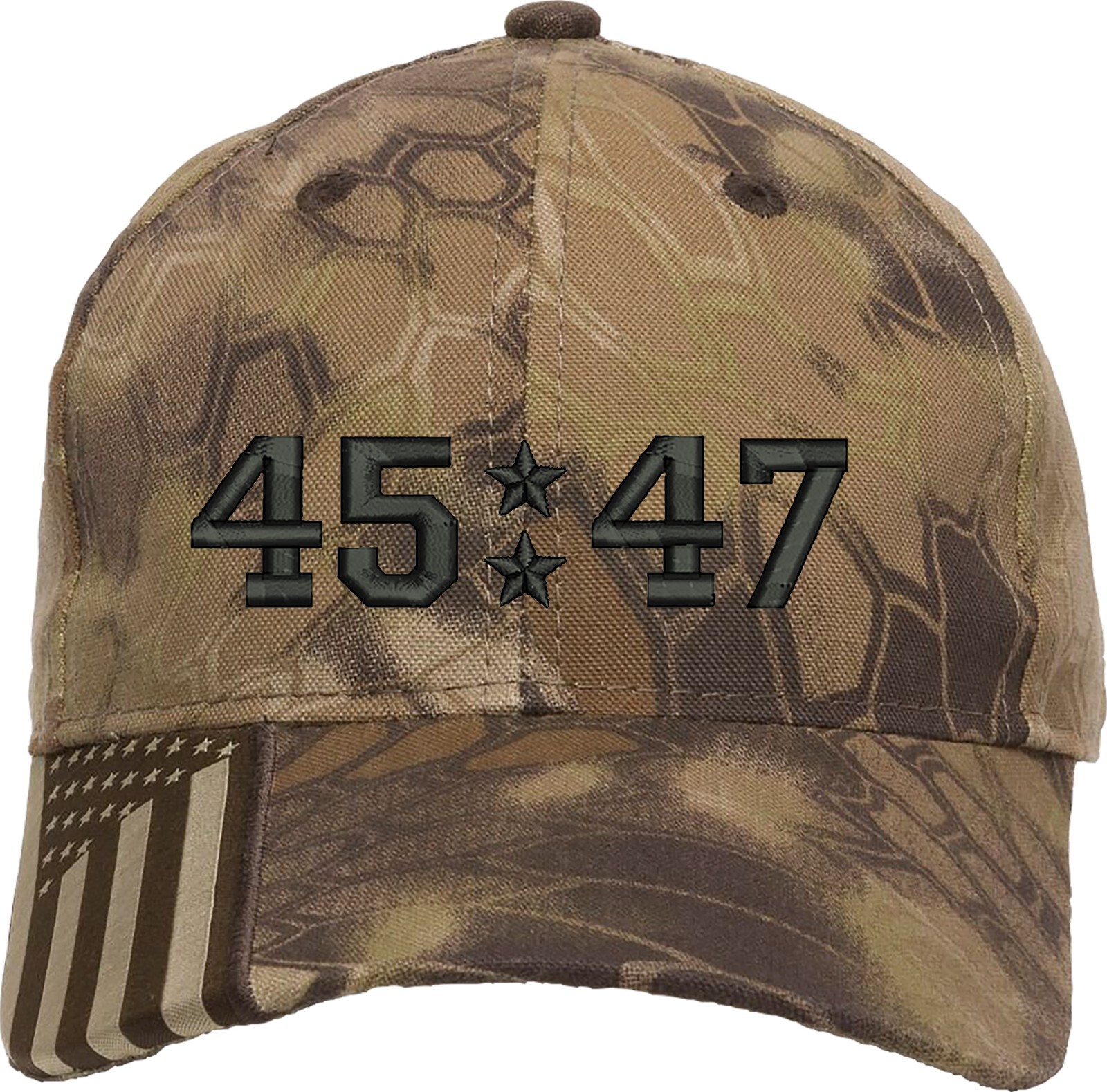 Trump Only 45/47 Embroidered One Size Fits Most Hat with US Flag on bill gallery