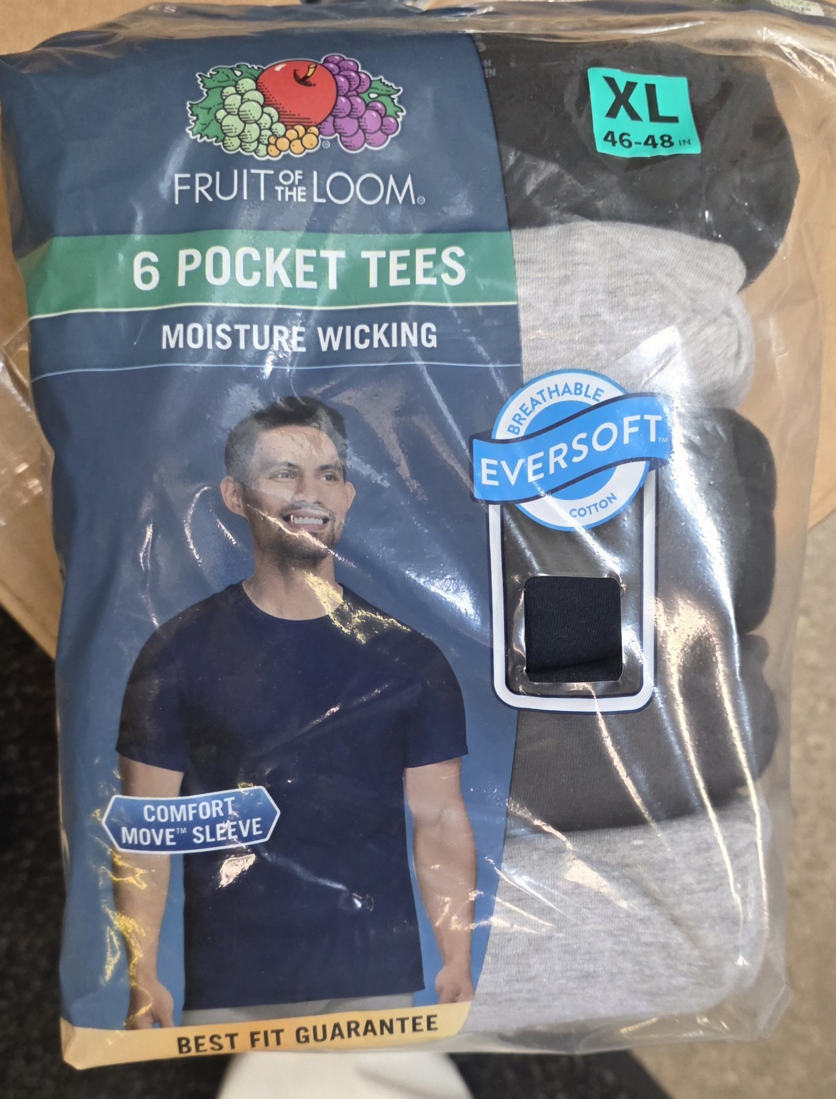 Fruit Of The Loom Men's 6pk Pocket Tees Size L New Moisture Wicking Eversoft gallery