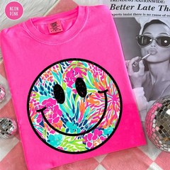 Smiley Face Comfort Tee Shirt Summer Soft Cotton Casual Top