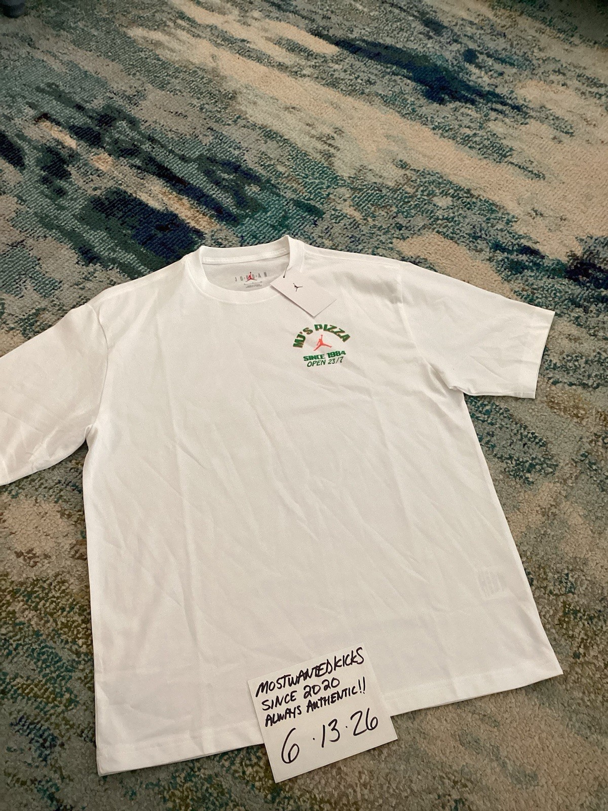 NWT Nike Air Jordan Graphic MJ’s Pizza 23 White T-Shirt Men’s Sz M FREE SHIP gallery