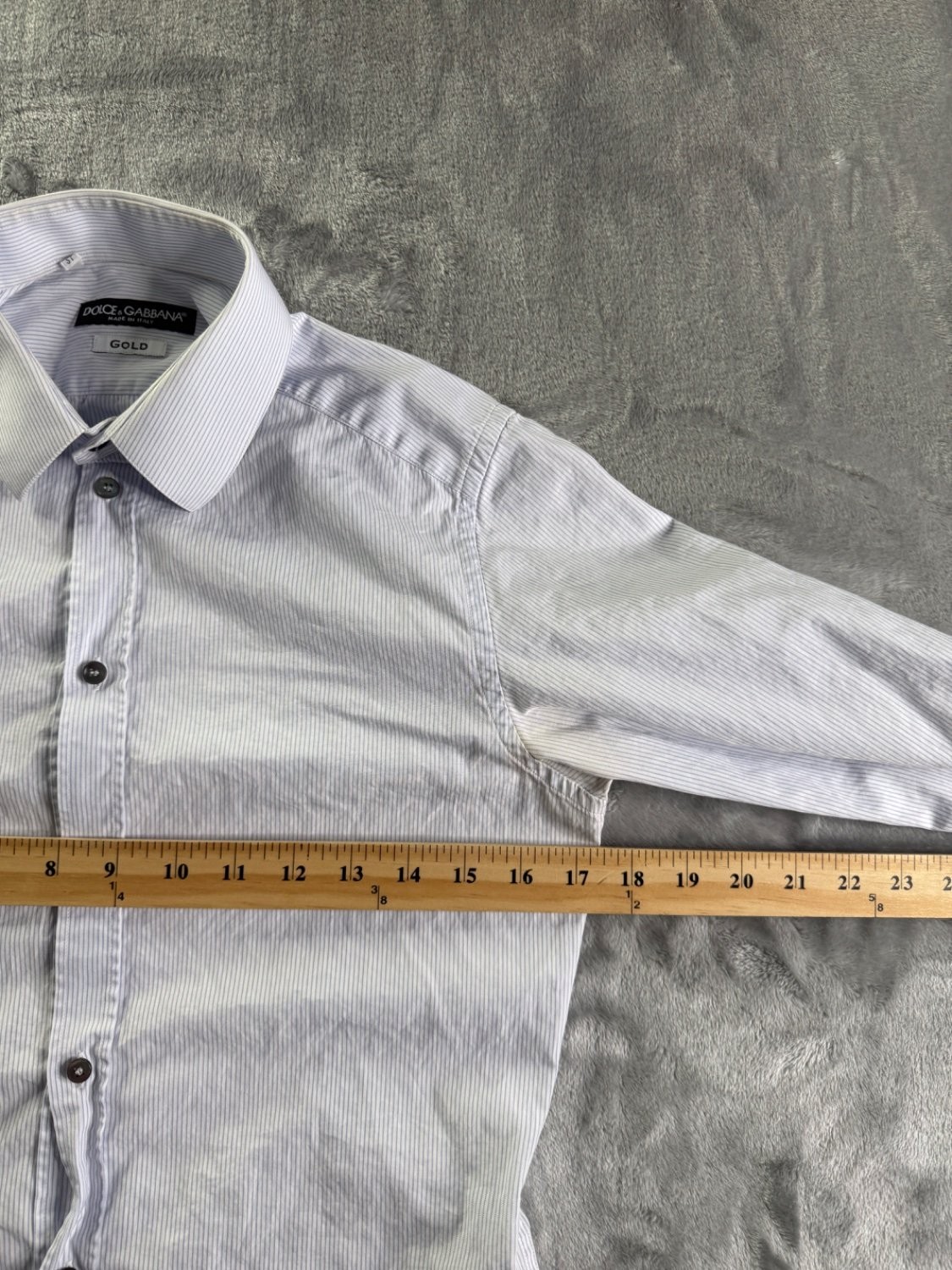 Dolce & Gabbana Gold Men's Dress Shirt 14.5 37 Light Blue Pinstripe Made gallery