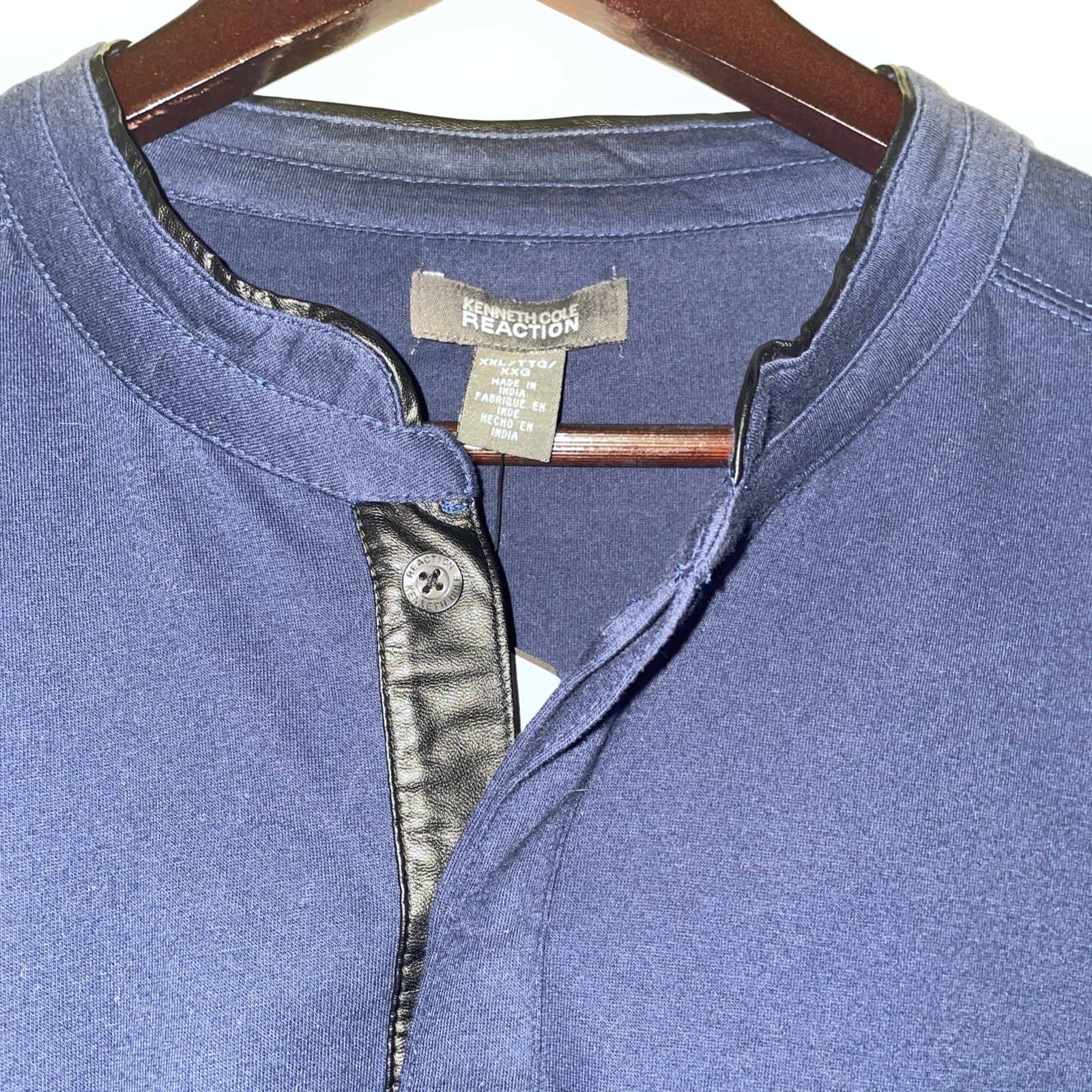 Kenneth Cole Reaction Pleather Trim Elbow Patches Long Sleeve Shirt Blue XXL gallery