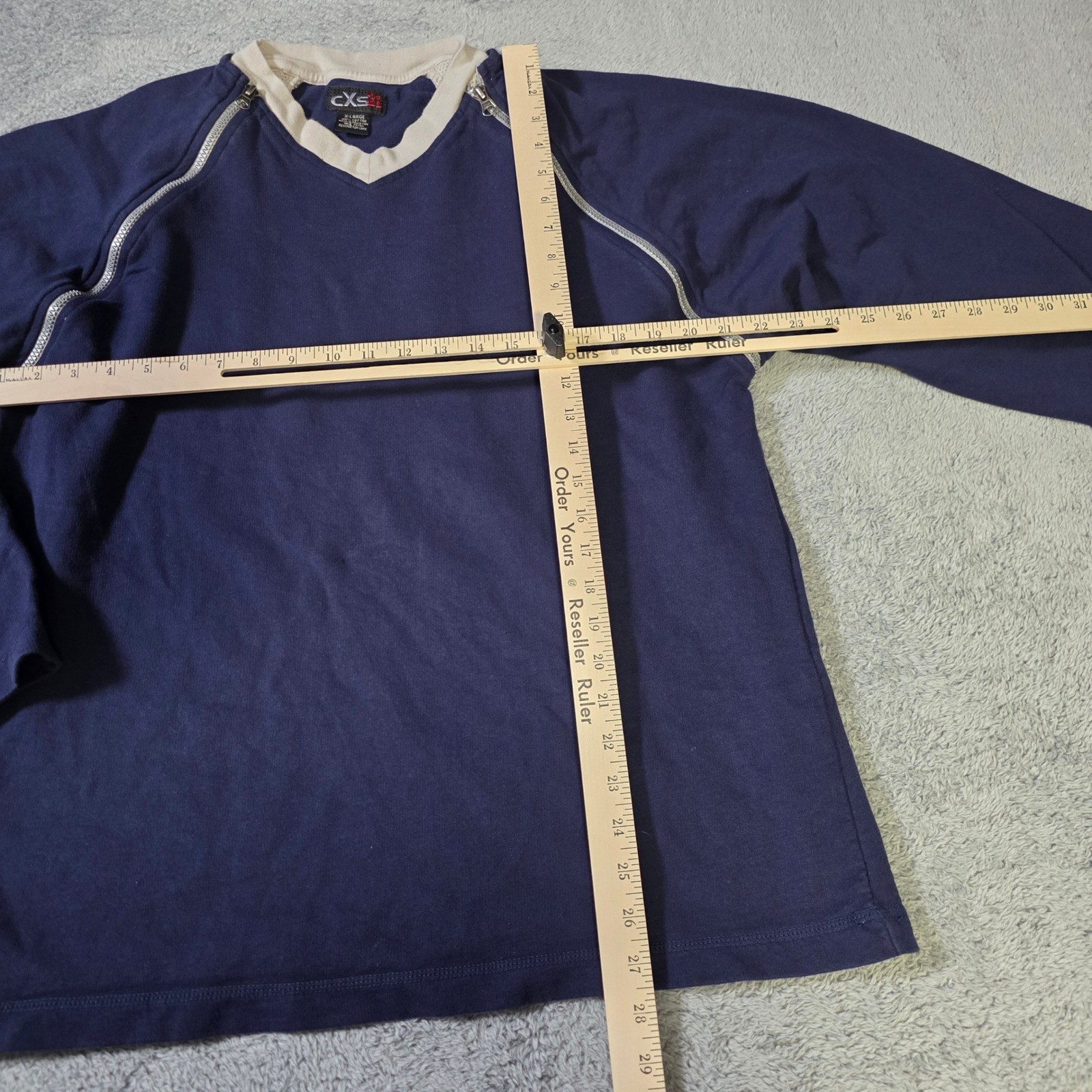 CXS21 Mens XL Long Sleeve Pullover Navy Blue Dual Zipper Mesh Shoulder Raglan gallery