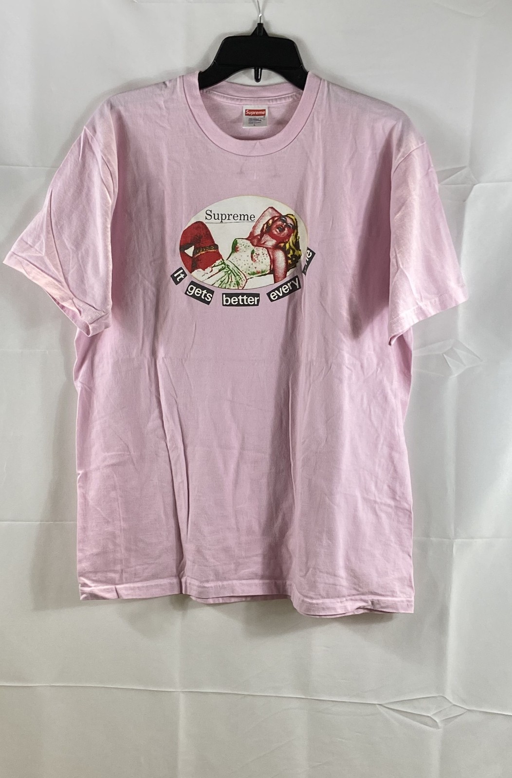 Supreme Men’s It Gets Better Every Time Tee Pink SS17 Graphic T-Shirt Size L
