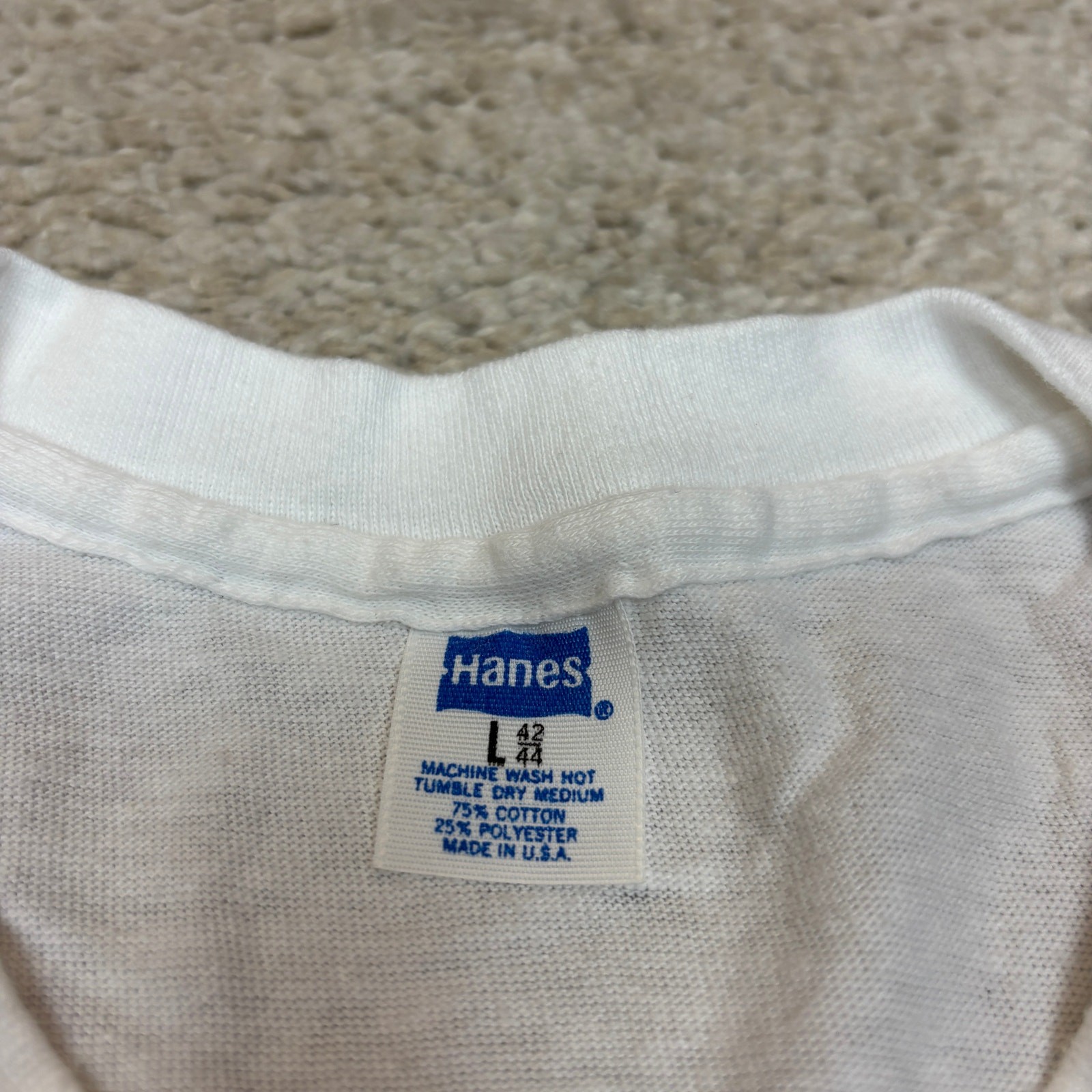 Vintage 70s Hanes Blank Poly Cotton Single Stitch T Shirt Men's Large gallery