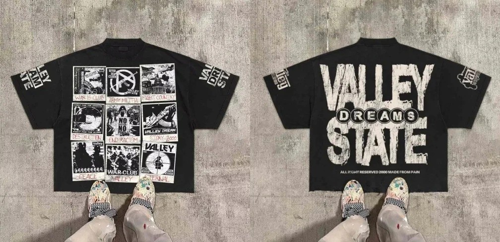 Men’s Hip Hop Style Graphic Print Boxy Fit Round Neck Cotton T-Shirt Streetwear