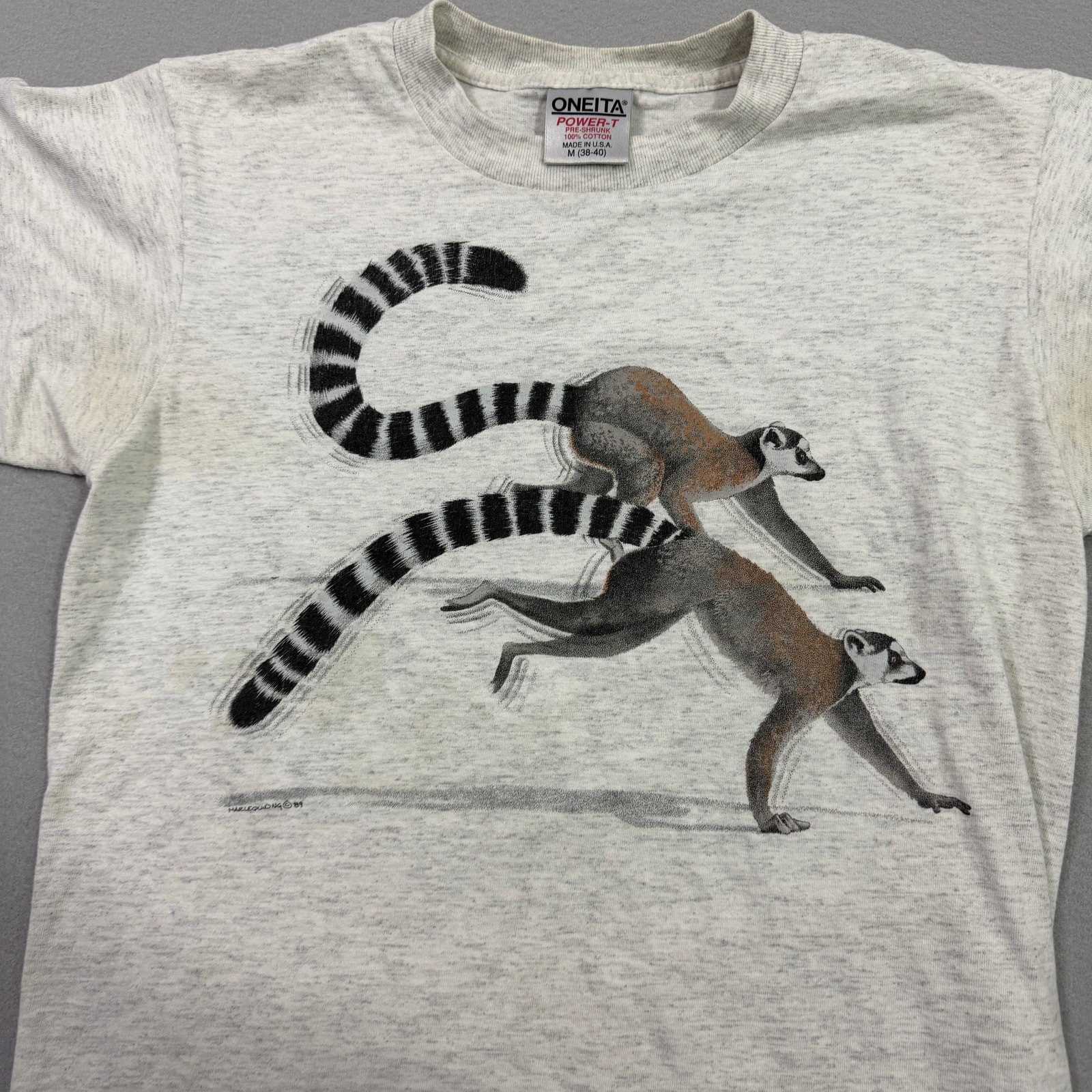 Vintage Ring Tailed Lemur Shirt Size Medium Gray 80s Nature Animals Madagascar gallery