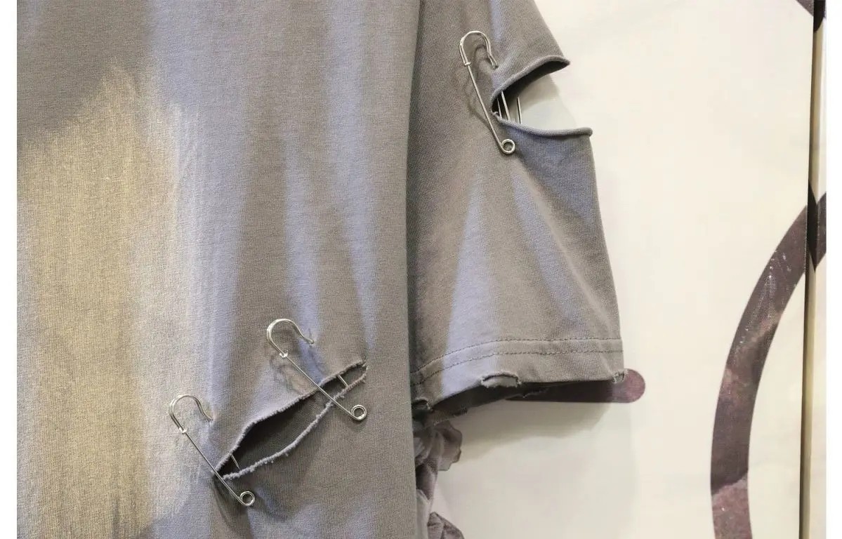 Men's Punk Rock Distressed T-Shirt Safety Pin Hollow Out High Street Hip Hop Top gallery