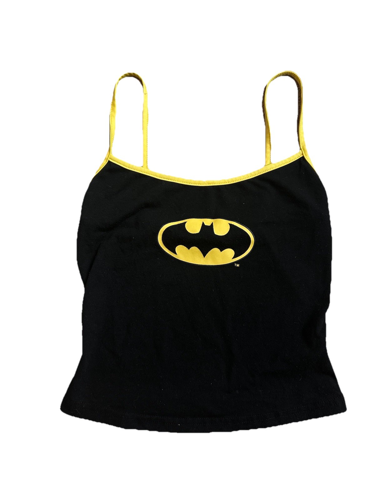 Y2K Batman Logo Cami Tank Top Black Yellow DC Comics Size Small 2000s Vintage DC gallery