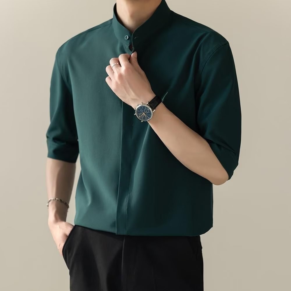Stand-up collar shirt men's long-sleeved shirt gallery